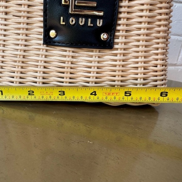 Wicker Loulu Gold Tan Black Woven Handbag Purse with Crossbody Strap - Picture 8 of 9